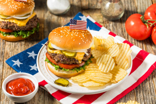 istock Patriotic American Memorial Day Cheeseburger 2149684627