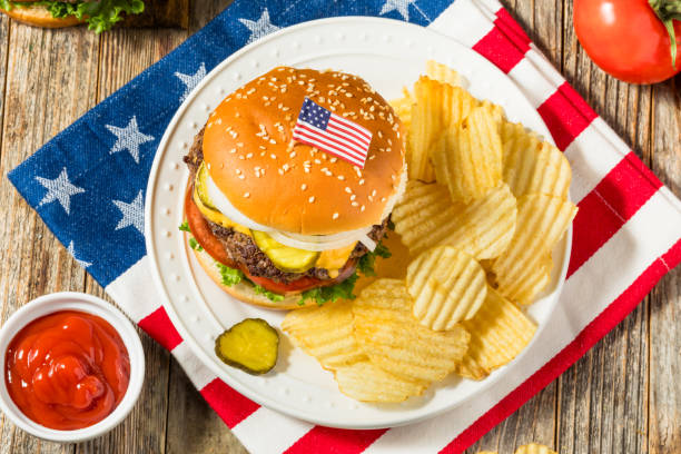 istock Patriotic American Memorial Day Cheeseburger 2149684704