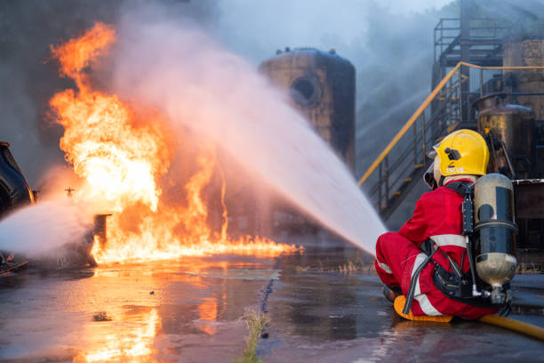 istock Firefighters Extinguishing Blaze in Industrial Area 2149685588