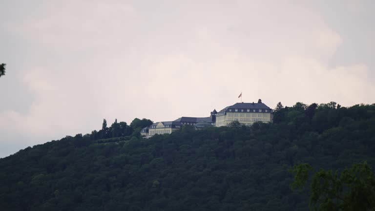 Panoramic view of Petersberg Steigenberger Grandhotel on mountain peak near Bonn, Germany