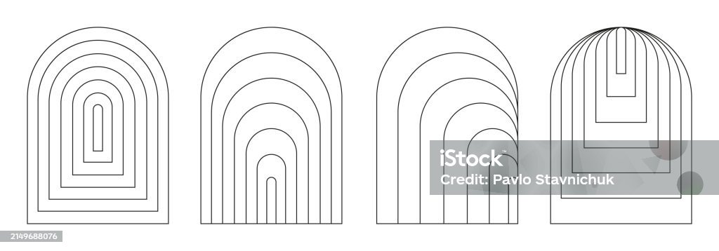 Minimalistic Linear Frames Aesthetic Arched Frames Set In Modern Style ...
