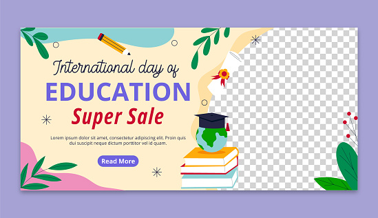 Horizontal sale banner template for international day of education vector image