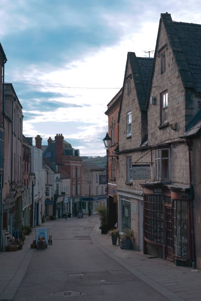 Charming  empty street in the English town of Stroud, Cotswolds