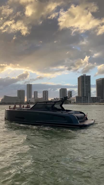 Boat in Miami by sunset time