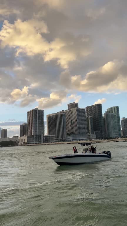 Boat in Miami by sunset time