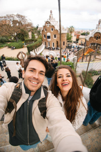istock Couple taking selfie in Park Guell 2149691372