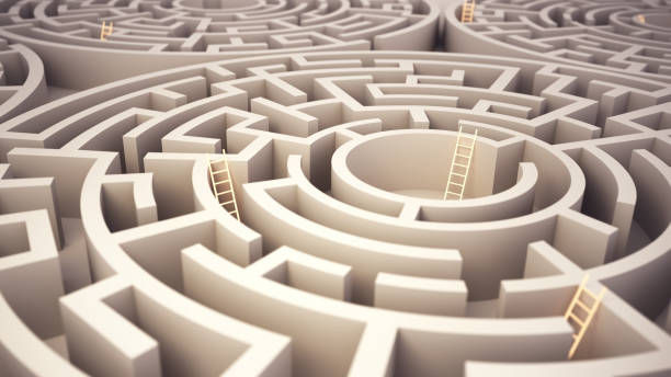 istock Circle Shaped Labyrinth Camel Staircase with Soft Colors and Neon Lights 2149693026