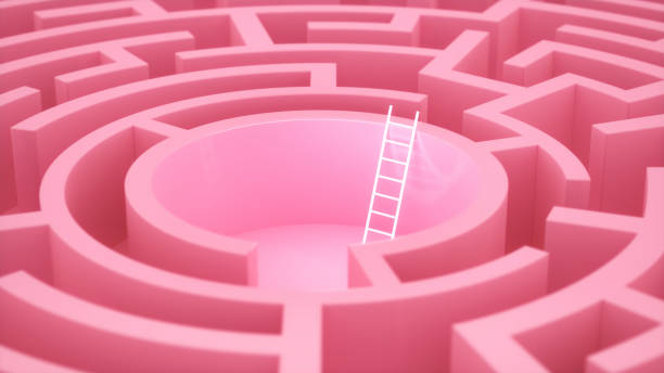 istock Circle Shaped Maze Staircase with Pink Color and Neon Lights 2149693077