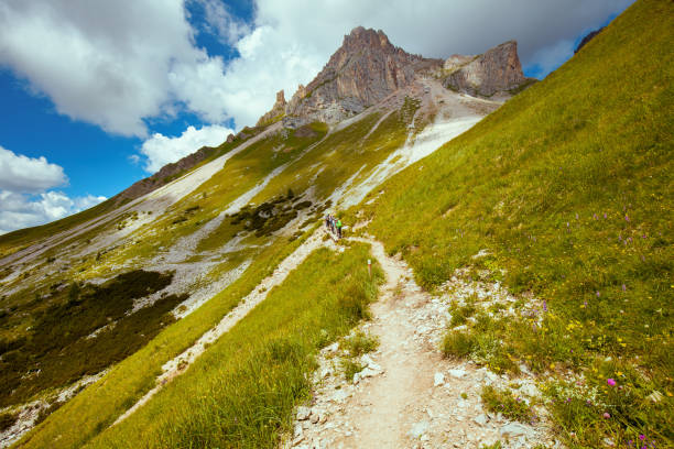 istock landscape with mountains, hills, clouds, grass and trail 2149693295