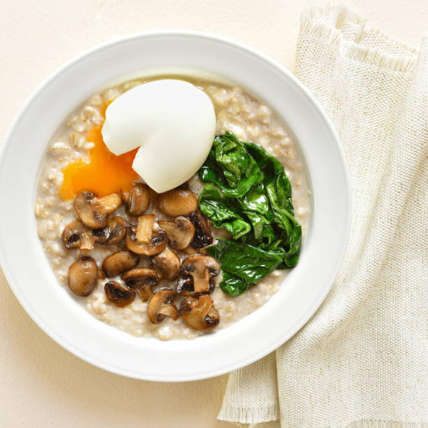 istock Close up view of mushroom and spinach oatmeal 2149698281