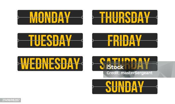 Weekend Name Style Weekday Names Flip Board Retro Style Analog Clock Plates Stock ...
