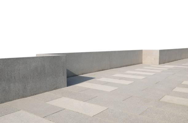 Gravel walkway with handrail isolated on white background