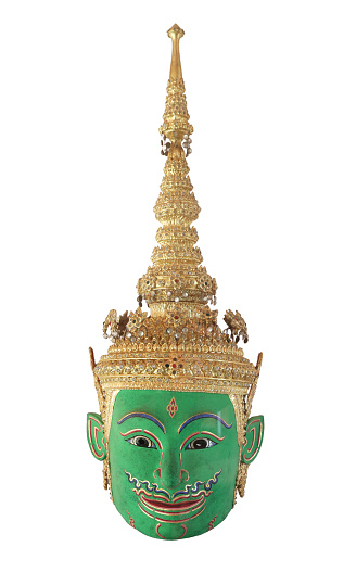 Green ramayana mask in native Thailand style on the white background