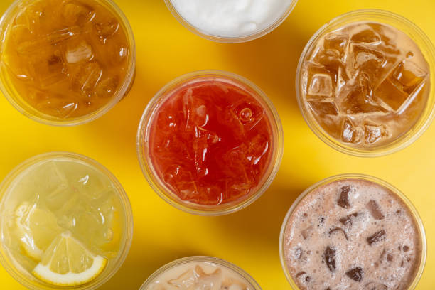 istock Colourful summer drinks with ice. Lemonades and coctails top view 2149700457