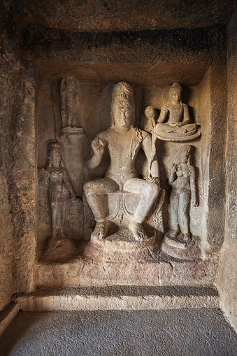 Relief carvings at Kailasa or Kailash Temple at the Ellora Caves in Maharashtra, India