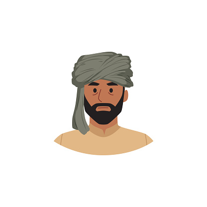 Vector illustration of a bearded man wearing a turban showing cultural fashion. A detailed icon in traditional attire, ideal for a variety of projects.