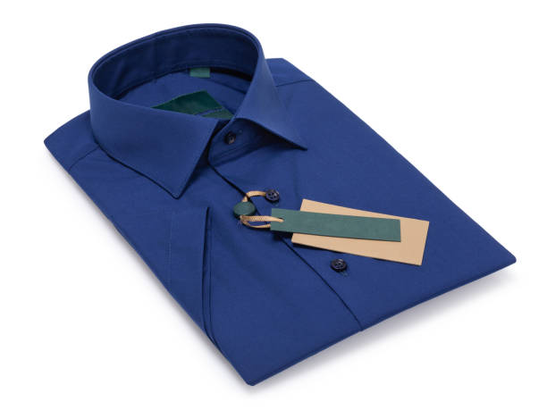 istock Dark blue folded short sleeve shirt isolated on white background 2149705232