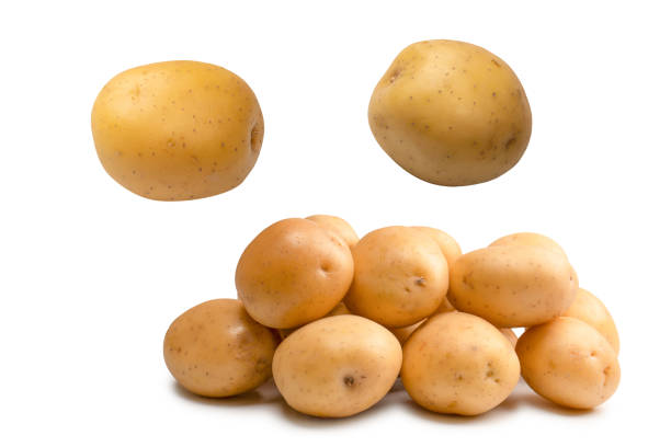 istock A group of fresh tasty potato isolated on white background. 2149707828