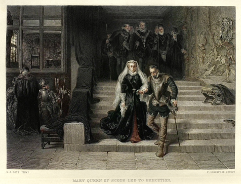 Vintage illustration Mary, Queen of Scots, Being Led to Her Execution after the painting by Laslett John Pott
