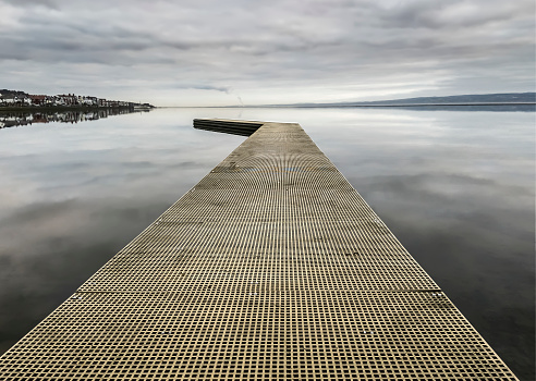 View of a jetty on Marine lake, West Kirby, Merseyside.