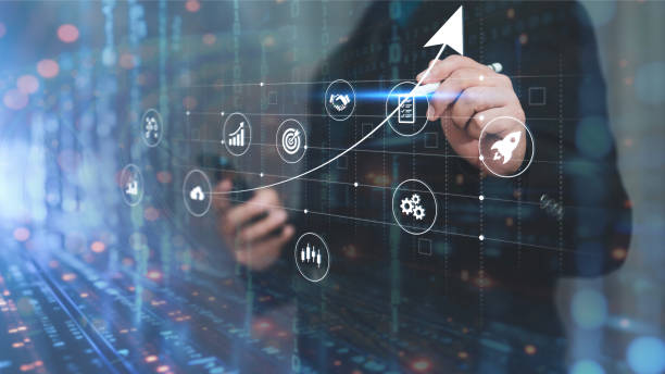 istock Business process management, automated workflow, gears, businessman. quality control, 2149711556