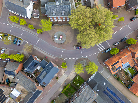 Top view of the square at the Montfort town hall in Montfort in the Netherlands