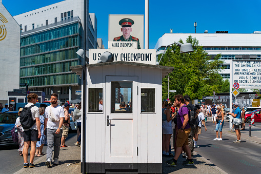 Checkpoint Charlie, a symbol of Cold War in Berlin, Germany