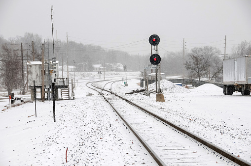 Trains in Snow - Eastbound Track in Valley Park