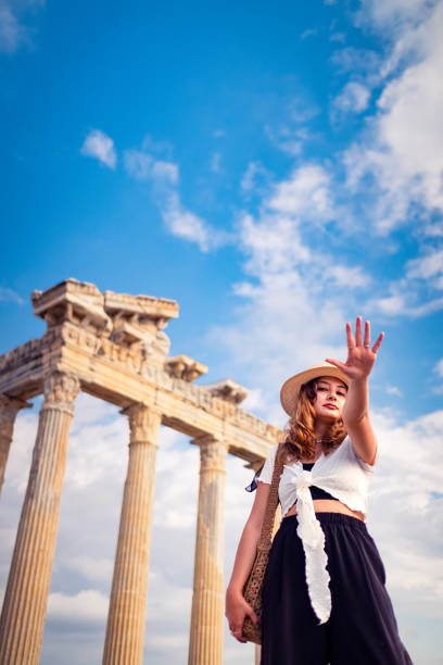Young and hopeful tourist exploring ancient cities