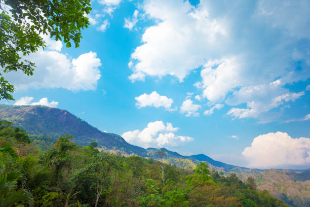 Mountains, sky and clouds seen from Phu Langka at lookout in northeast Thailand, National Park in Bueng Kan.