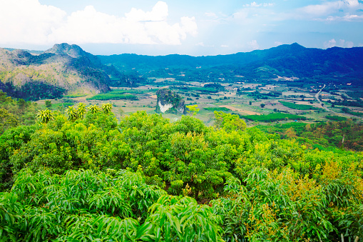 View into landscape from Phu Langka  lookout in northeast Thailand, National Park in Bueng Kan.