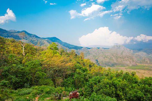 Panorama and scenics seen from mountain  Phu Langka  lookout in northeast Thailand, National Park in Bueng Kan.