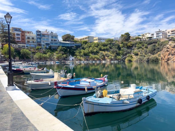 Fishing boats in Agios Nikolaos harbour in Crete, Greece