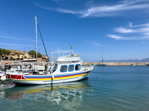Boats in Elounda harbour in Crete, Greece