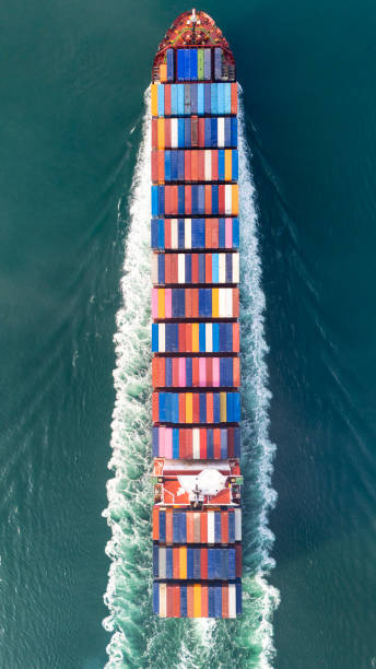 istock Aerial top view of container cargo logistic ship in transit in the ocean. 2149715403