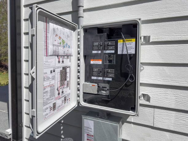 Connection panel for solar system Rooftop solar panels connect to home's electrical system via an interconnection panel control panel stock pictures, royalty-free photos & images