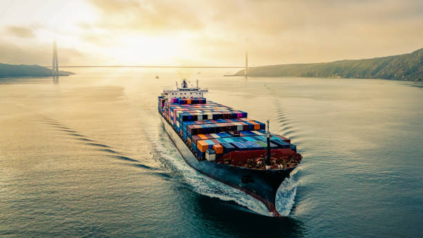 istock Aerial view of cargo container ship in transit at sunrise. Istanbul Bosphorus. 2149719509