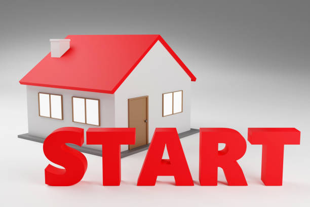 istock Luxury red inscription start on light podium, soft light, smooth background, 3d rendering 2149721360
