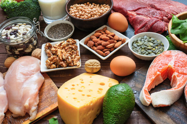istock High vegetable and animal protein food sources. Fish, meat, poultry, nuts, cheese, eggs, seeds, vegetables and milk. Healthy eating and balanced food concept. Keto and low carb diet 2149724903