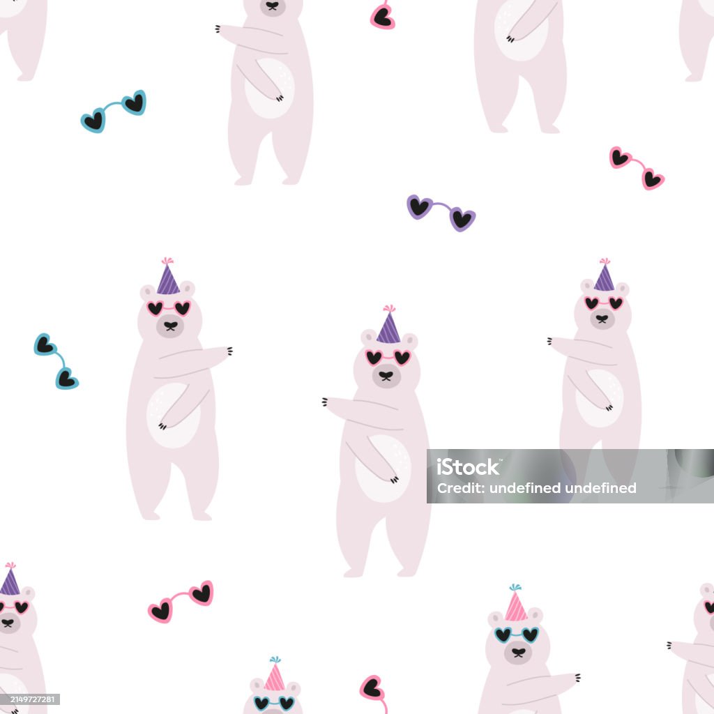 Dancing Bears Pattern Colorful Seamless Pattern With Funny Dancing Bears In Disco Glasses ...
