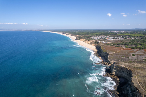 The west coast of Portugal near Lisbon - cliff and sandy beach - photo from a drone