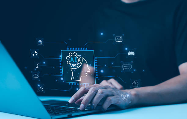 istock Artificial Intelligence. Man uses AI software technology for business tasks and daily life. Ai chat and command prompt to generate. smart robot automation system, chatbot intelligent assistant, 2149728199