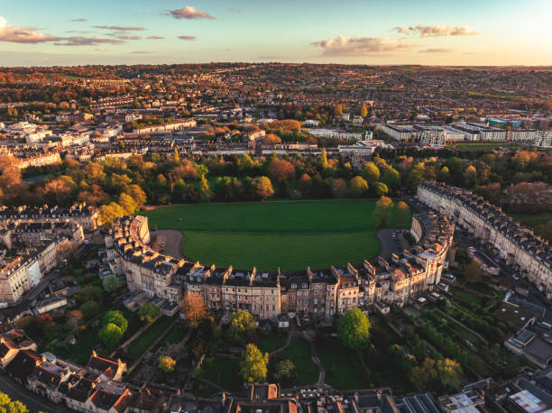 Drone view of historic Bath in UK