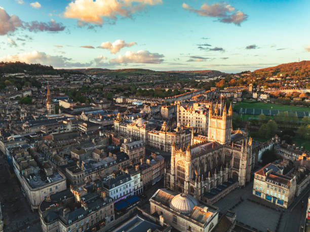 Drone view of historic Bath in UK