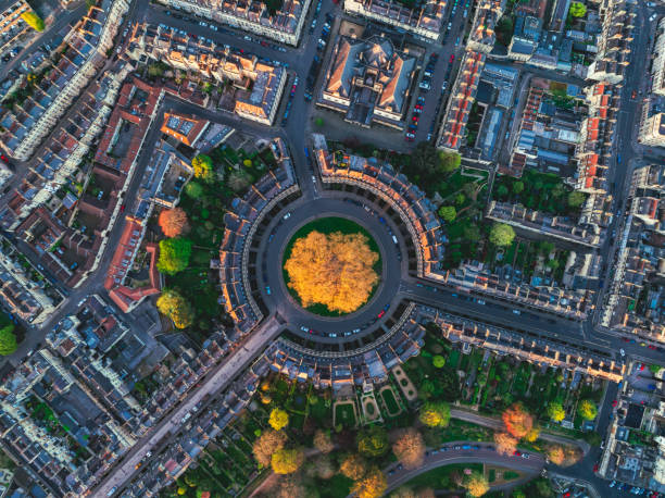 Drone view of historic Bath in UK