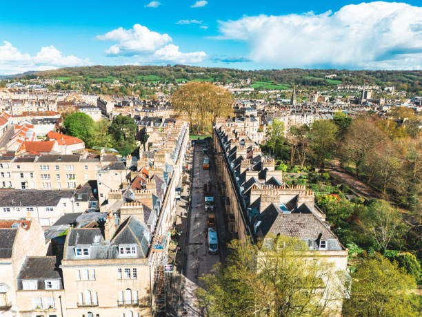 Drone view of historic Bath in UK