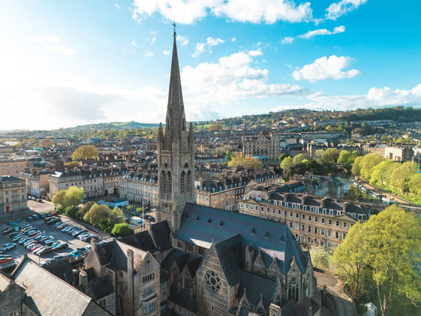 Drone view of historic Bath in UK