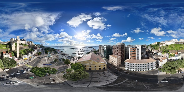 360 aerial photo taken with drone of Mercado Modelo in Salvador, Bahia, Brazil