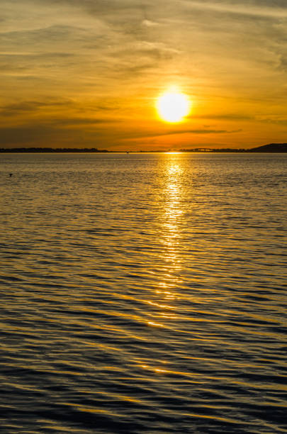 Beautiful sunset over the sea, seen from the port of Alesund, Norway