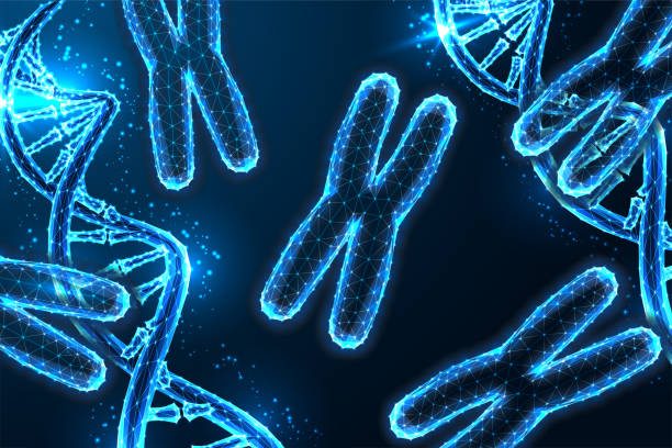 istock Chromosomes and DNA strands scientific background. Genetic engineering futuristic concept 2149739155